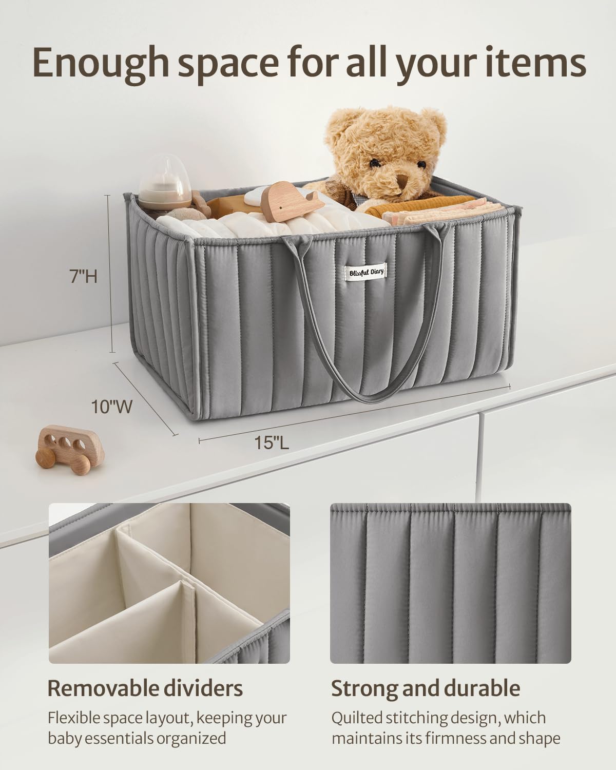 Blissful Diary Baby Diaper Caddy Organizer, Stylish Nursery Storage Basket - Gift for Baby Shower, Baby Registry Must Have, Newborn Essentials - Baby Caddy Organizer for Diaper Station - Sage Green