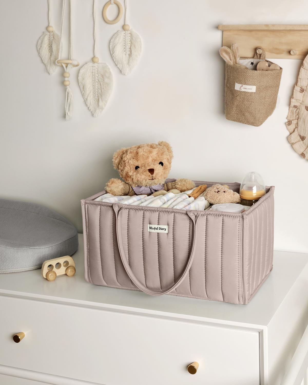 Blissful Diary Baby Diaper Caddy Organizer, Stylish Nursery Storage Basket - Gift for Baby Shower, Baby Registry Must Have, Newborn Essentials - Baby Caddy Organizer for Diaper Station - Sage Green