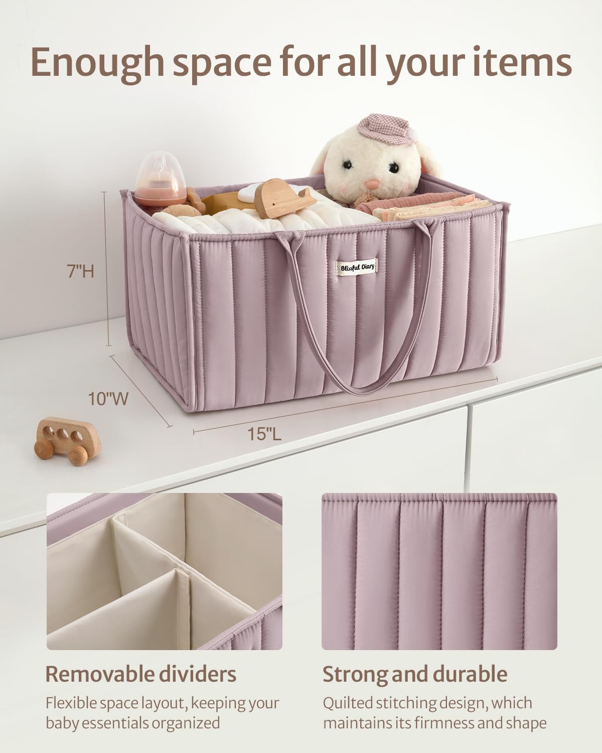 Blissful Diary Baby Diaper Caddy Organizer, Stylish Nursery Storage Basket - Gift for Baby Shower, Baby Registry Must Have, Newborn Essentials - Baby Caddy Organizer for Diaper Station - Sage Green