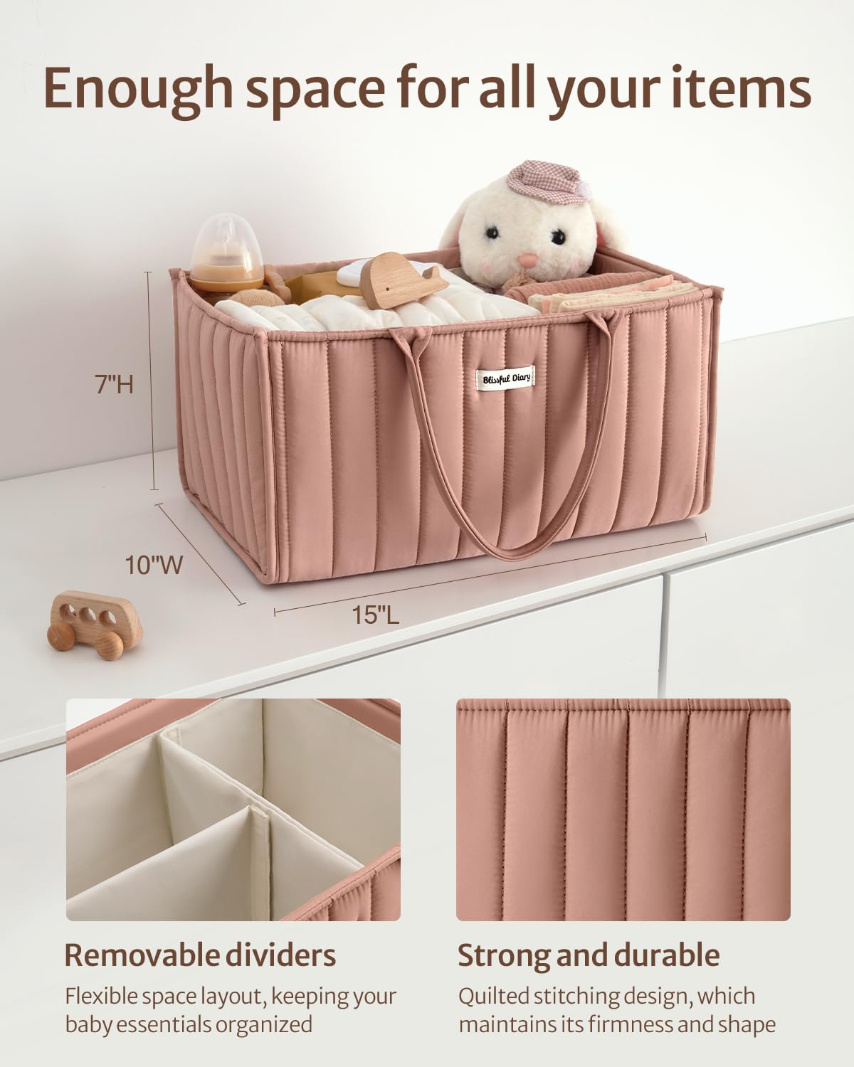 Blissful Diary Baby Diaper Caddy Organizer, Stylish Nursery Storage Basket - Gift for Baby Shower, Baby Registry Must Have, Newborn Essentials - Baby Caddy Organizer for Diaper Station - Sage Green