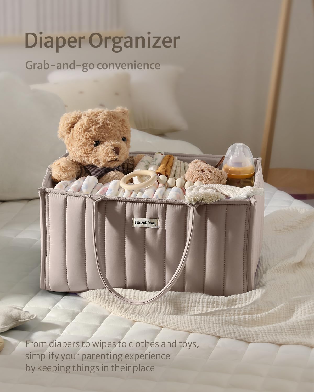 Blissful Diary Baby Diaper Caddy Organizer, Stylish Nursery Storage Basket - Gift for Baby Shower, Baby Registry Must Have, Newborn Essentials - Baby Caddy Organizer for Diaper Station - Sage Green