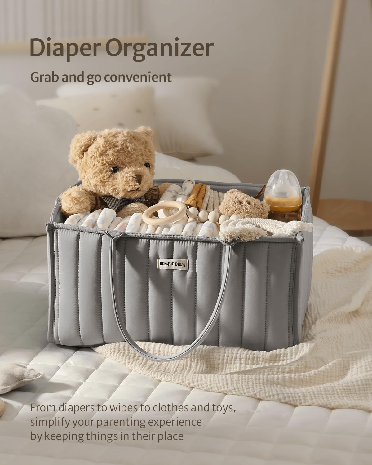 Blissful Diary Baby Diaper Caddy Organizer, Stylish Nursery Storage Basket - Gift for Baby Shower, Baby Registry Must Have, Newborn Essentials - Baby Caddy Organizer for Diaper Station - Sage Green