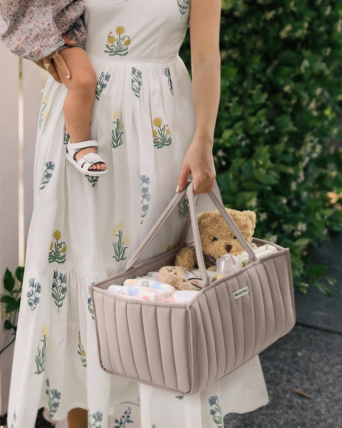 Blissful Diary Baby Diaper Caddy Organizer, Stylish Nursery Storage Basket - Gift for Baby Shower, Baby Registry Must Have, Newborn Essentials - Baby Caddy Organizer for Diaper Station - Sage Green