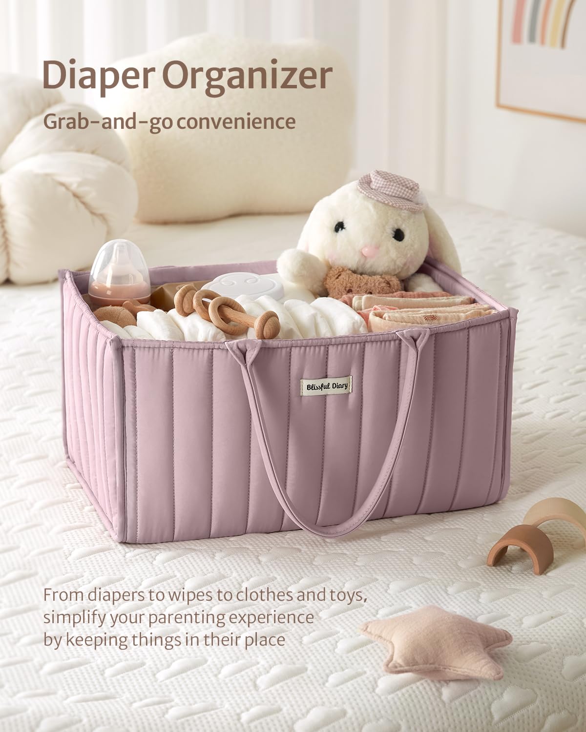 Blissful Diary Baby Diaper Caddy Organizer, Stylish Nursery Storage Basket - Gift for Baby Shower, Baby Registry Must Have, Newborn Essentials - Baby Caddy Organizer for Diaper Station - Sage Green