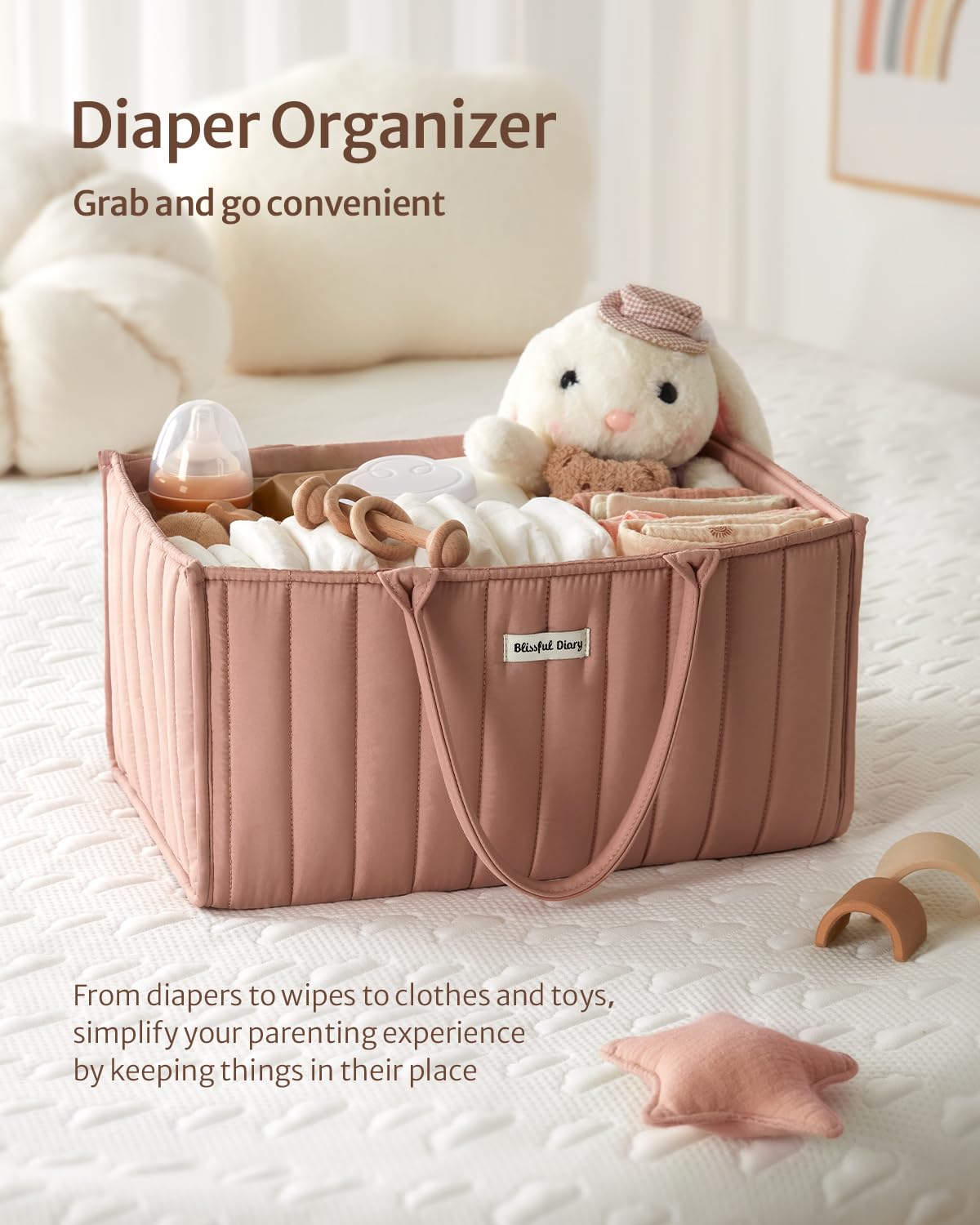 Blissful Diary Baby Diaper Caddy Organizer, Stylish Nursery Storage Basket - Gift for Baby Shower, Baby Registry Must Have, Newborn Essentials - Baby Caddy Organizer for Diaper Station - Sage Green