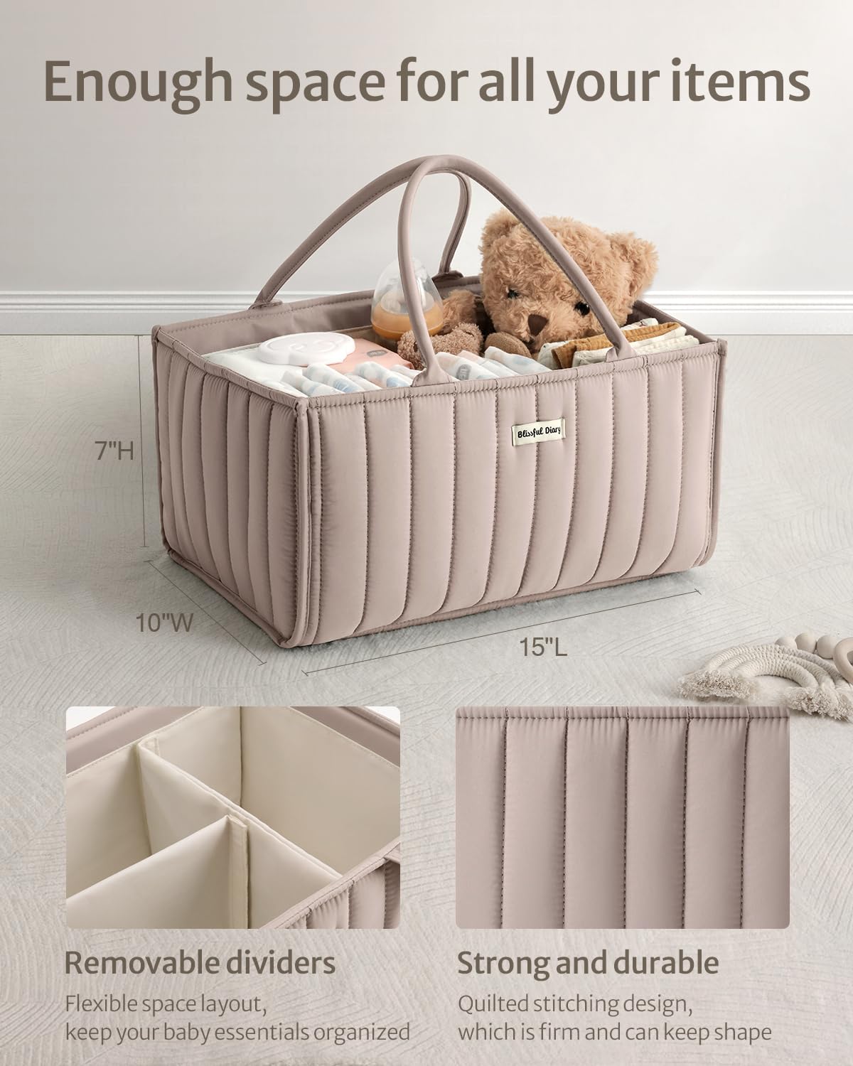 Blissful Diary Baby Diaper Caddy Organizer, Stylish Nursery Storage Basket - Gift for Baby Shower, Baby Registry Must Have, Newborn Essentials - Baby Caddy Organizer for Diaper Station - Sage Green