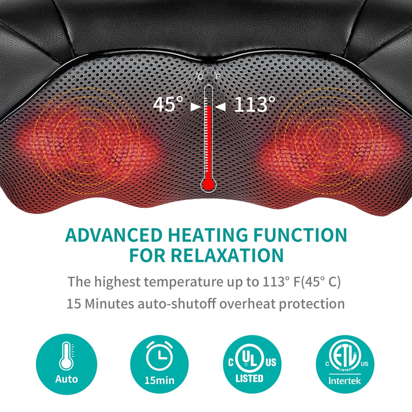 Shiatsu Neck and Back Massager with Soothing Heat, Electric Deep Tissue 3D Kneading Massage Pillow for Shoulder, Leg, Body Muscle Pain Relief, Home, Office, and Car Use