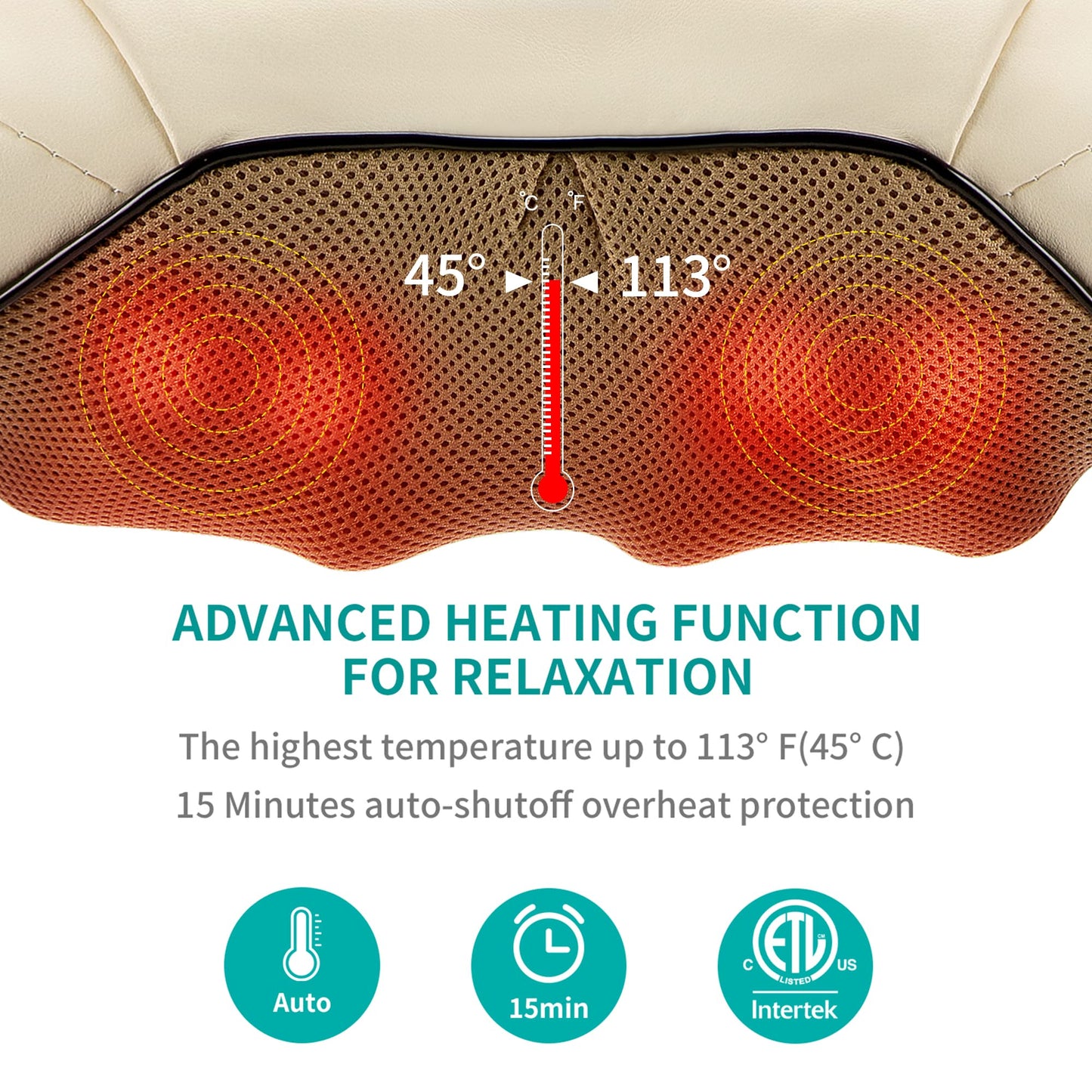 Shiatsu Neck and Back Massager with Soothing Heat, Electric Deep Tissue 3D Kneading Massage Pillow for Shoulder, Leg, Body Muscle Pain Relief, Home, Office, and Car Use