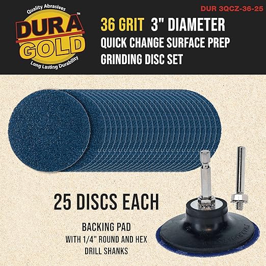 Dura-Gold 3" 36 Grit Quick Change Zirconia Coarse Cut Grinding Disc Set